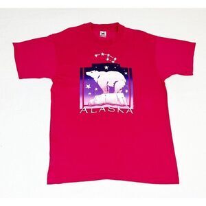 Vintage 1992 Alaska T-shirt Large Pink Polar Bear Single Stitch